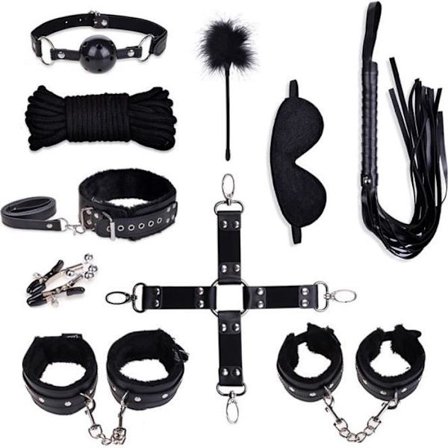 Sæt af erotisk bondage - LCC - Sæt med 10 - Justerbar størrelse - Passer til mænd og kvinder - Sort