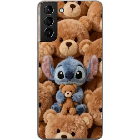 Kompatibel Mobilcover til Samsung Galaxy S21+ 5G Stitch omgivet af brune teddybjørne med en lille teddybjørn i armene i en sød og hyggelig kawaii-desi