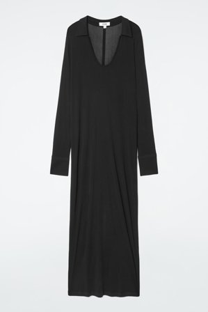 COS Frauen Polo-Maxikleid Mit Tiefem Ausschnitt in Schwarz