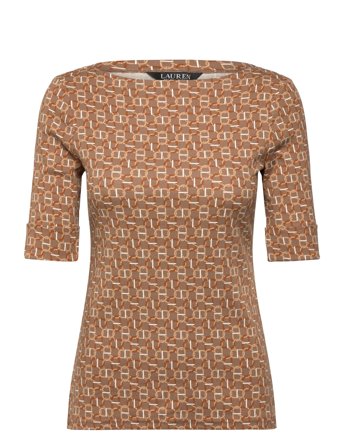 Geo-Print Stretch Cotton Boatneck Tee Brown Lauren Ralph Lauren