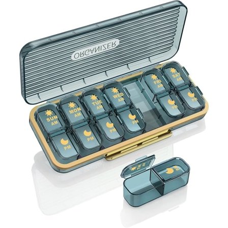 IC AM/PM Pillerdoserare 7 Dagar, Pillerlåda 2 Gånger Om Dagen - Pillerdoserare varje vecka två gånger om dagen med stort fack, blå