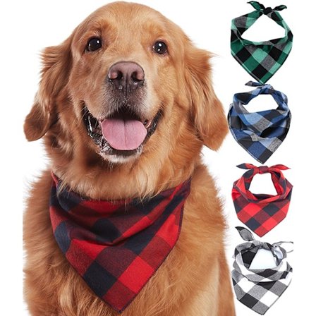 Plaid Hunde Bandana 4 Pak - Bomulds Bandanas Lommetørklæder Halstørklæder Trekant Hagesmæk Tilbehør til Små Mellemstore Store Hunde Hvalpe Kæledyr
