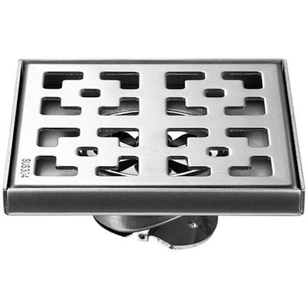 Rustfrit stål bruseafløb 15x15 cm med aftageligt rist-hårfilter, kompatibelt med børstet firkantet gulvafløb