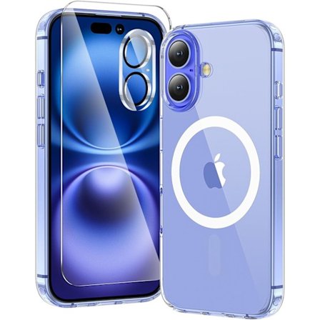 3-in-1 iPhone 16 -kotelo kirkas MagSafella, ei kellastu, näytönsuoja *1, kameran linssinsuoja *1, puhelinkotelo 6,1 tuumaa kirkas