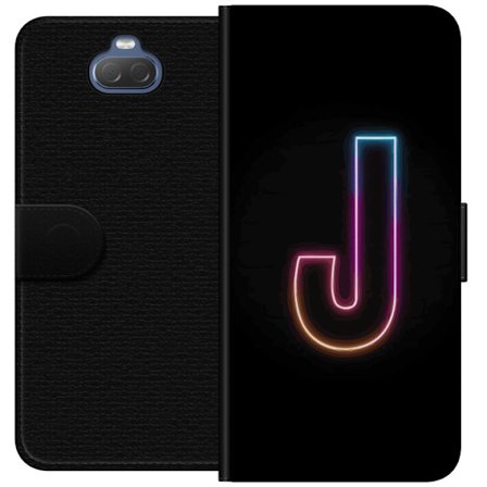 Kompatibelt Lommeboketui til Sony Sony Xperia 10 Minimalistisk neonbokstav J i fargeskiftende lys mot svart bakgrunn