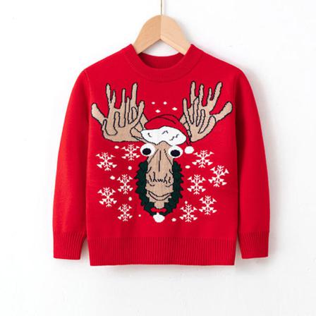 Kids Christmas Älg Print Varm Stickad Tröja Crew Neck Pullover
