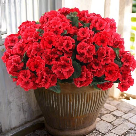 1/6/12/24-pakning kunstige pelargonier, UV-bestandige falske blomster utendørs planter dekor