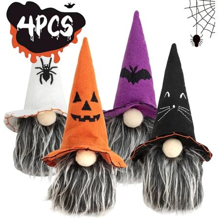 Halloween Gnomes Plys Dekorationer Sæt af 4, Elf Dukke til Hjemmeindretning Husholdnings Ornamenter