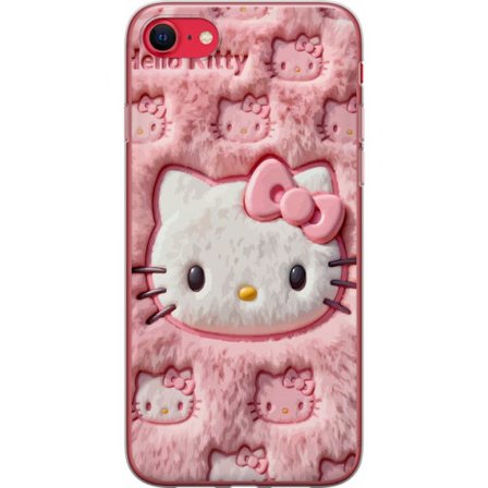 Kompatibel Mobilcover til Apple iPhone 8 Hello Kitty lyserød fluffy baggrund med ikonisk ansigt og kawaii-æstetik