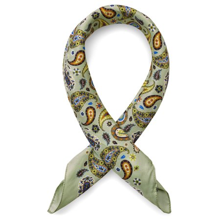 Virtuo | Foulard en soie à motifs cachemire vert menthe pour hommes - Foulards