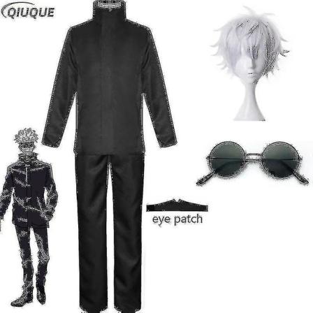 2023-anime Jujutsu Kaisen Gojo Satoru Cosplay Kostume Toppe Bukser Øjenlap Halloween Fest Mænd Uniform Parykker-r Black Package 4 L