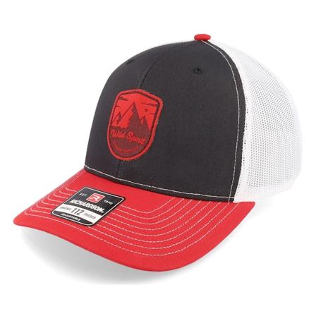Wild Spirit - Shield Peak 112 Tri Black/White/Red Trucker Trucker Black Cap - @ Hatstore