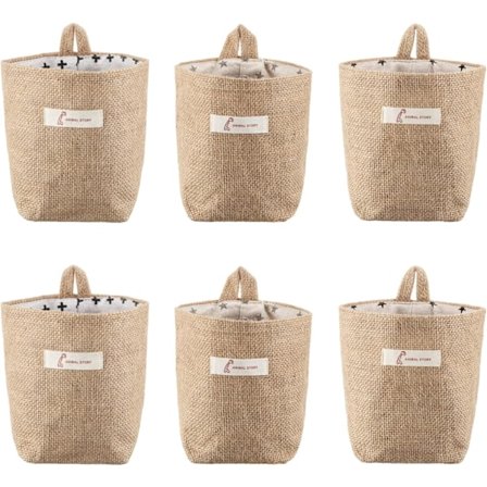 Oppbevaringskurver i bomull og lin, sammenleggbare, små kurver med henger, oppbevaringsposer for leker, sminke, nøkler, småting.