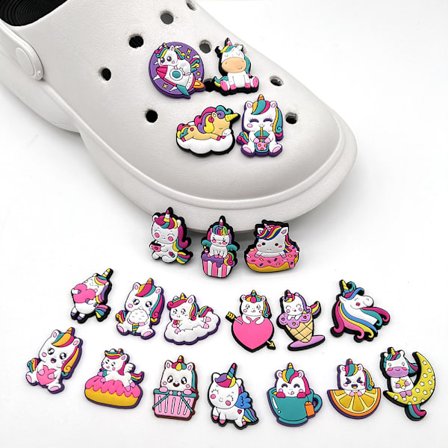 Sko Charms 20PCS Enhjørning sko blomster knapper PVC loafers flowe