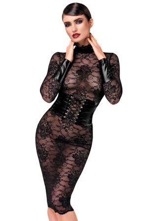 Noir Handmade: F375 Noirelle Lace Corset Midi dress - Vuxen: Sexy klær