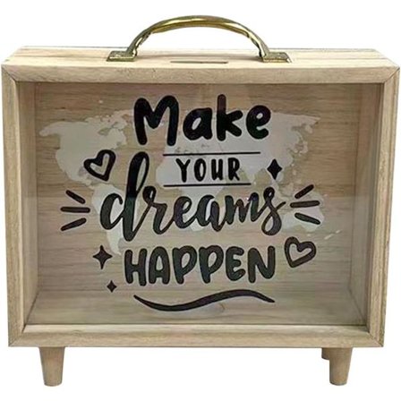 Sparebøsse i træ | Sparebøsse | Sparebøsse | Sparebøsse | Møntbakke | Bank med gennemsigtig genanvendelig pengeskab til par, venner, partnere, børn, 