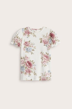 Newbie | Blommig topp med puffärm | Offwhite