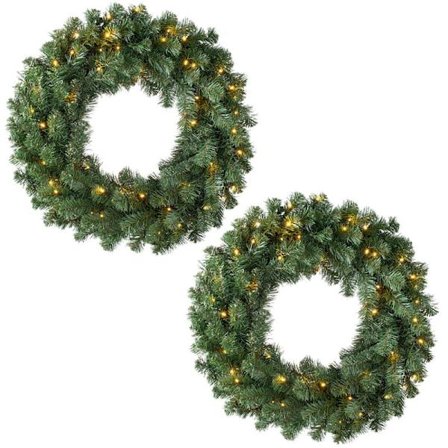 1/2-Pack Julkrans med LED Ljusslinga – 30/40/50 cm Dörrdekoration för Inomhus & Utomhus