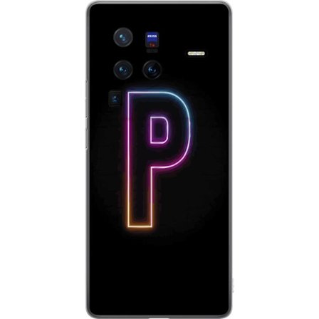 Kompatibel Mobilcover til vivo vivo X80 Pro Minimalistisk neonbogstav P i farvegradient og lyseffekt mod sort baggrund i digital neonstil