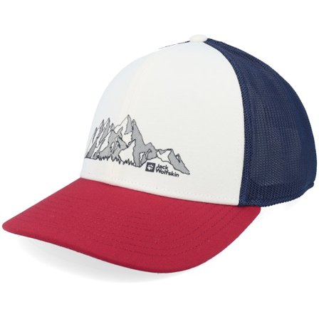 Jack Wolfskin - Wit trucker Cap - Brand Cap Mountain Cotton White/Navy/Red Trucker @ Hatstore