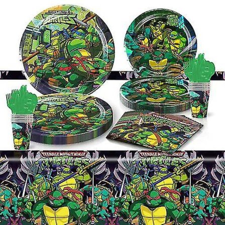 Lasten syntymäpäiväjuhlatarvikkeet, Piirros Ninja Turtles -teema, kertakäyttöiset pöytäastiat
