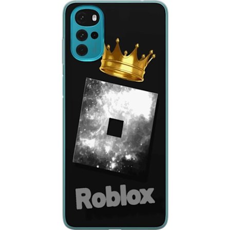 Kompatibel Mobilcover til Motorola Motorola Moto G22 Minimalistisk sort og sølvfarvet Roblox-symbol med gylden krone og luksuriøs gamer-æstetik på