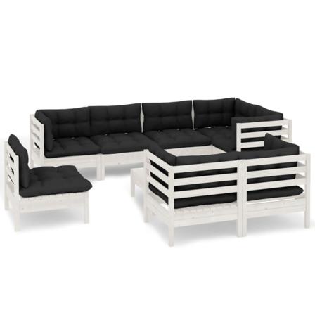 Vidaxl Loungegrupp Med Dynor 9 Delar Vit Massiv Furu Vit