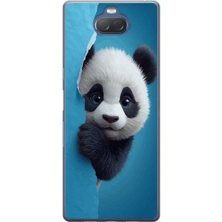 Yhteensopiva Puhelinkuori Sony Sony Xperia 10 Plus Söpö panda, joka kurkistaa paperin läpi pehmeässä 3D-kuvituksessa