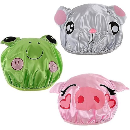 3 stk vanntett gjenbrukbar badehette Funny Cartoon Animal Shower Caps Set CNMR