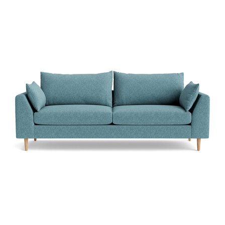Ofelia 3 personers sofa - Boston Pastel Blå Inkl. Pyntepuder - 223x92x85cm - Elegant Stof Sofa med Sorte Ben, Blød/Medium Komfort, Perfekt til 