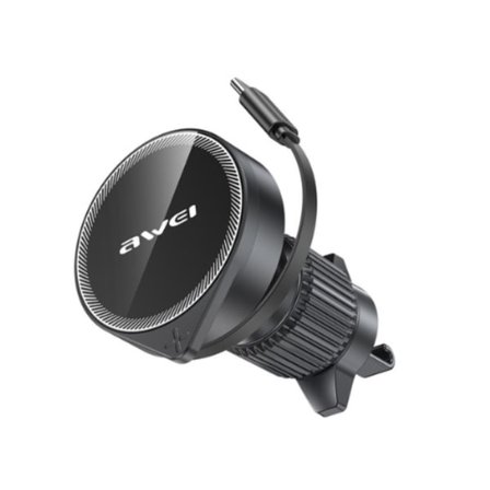 AWEI MagSafe Bilhållare för Luftventil med Infällbar Kabel X73 - Svart