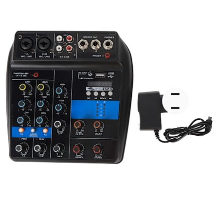 Audio Mixer USB 4-kanals stereolinjemixer Professionelt sceneudstyr 100-240V US-stik
