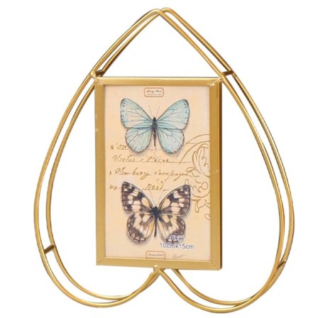 Sydämen muotoinen pystysuora valokuvakehys Kultainen Vintage-kuv kehys Koristeellinen Ph