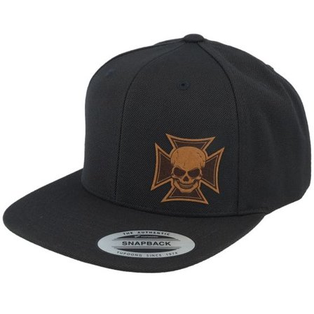Born To Ride - Svart snapback Keps - Maltese Cross Skull Brown Patch Black Snapback @ Hatstore
