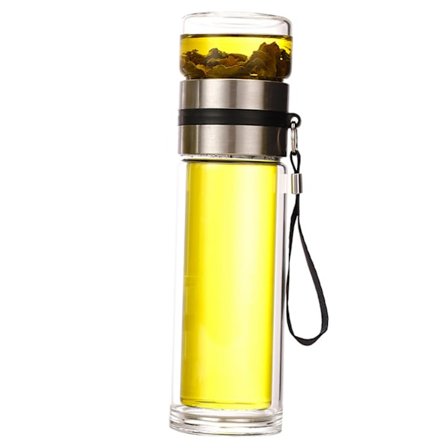 Dubbelväggig Glas Te-flaska 450ml Högtemperaturbeständig Isolerad Flaska