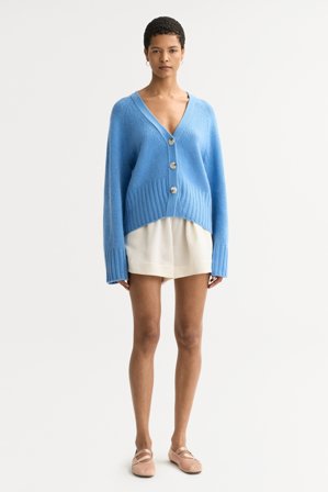 Soft Goat - V-neck cardigan - Women cashmere sweater - XS - Azure