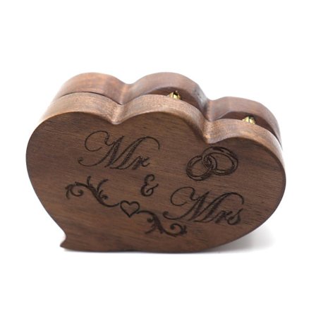 Sydämenmuotoinen sormuslaatikko, musta pähkinäpuu, kihlasormuslaatikko, häät, syntymäpäivälahja