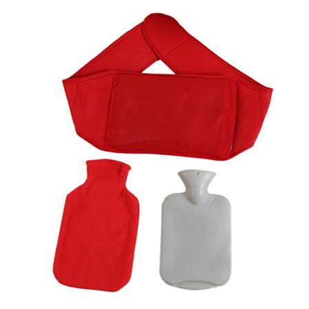 Varmvattenflaska med mjukt midjeband, 1000 ml varmvattenpåse, för smärtlindring för mage, rygg, ben (röd)