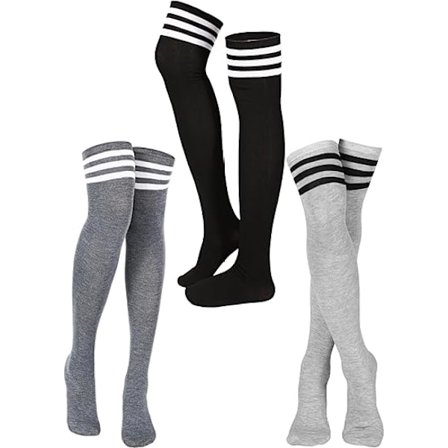 3 Par Knee High Sokker Lårhøye Sokker Trippel Stripe Over Kneet Sokker Lange Ugjennomsiktige Lårhøye Strømper, 01
