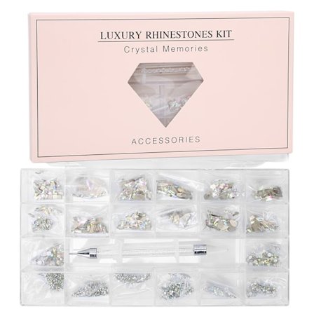 Nagelkonst Strass Stenar Färgglada Utsökta DIY Glasdekoration med Låda