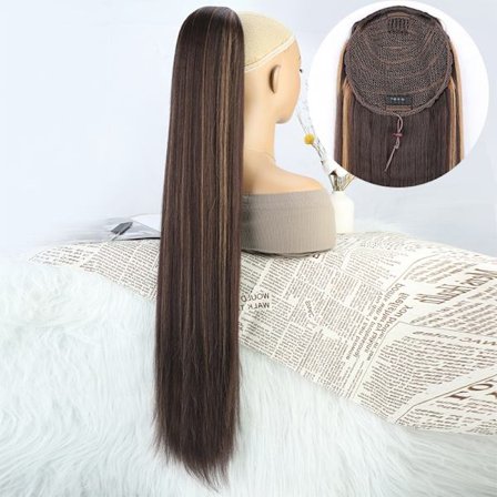 30 tums rak dragsko hästsvans Röd Naturlig rak hästsvans Hårstycke Syntetfiberklämma i hästsvans hårförlängning