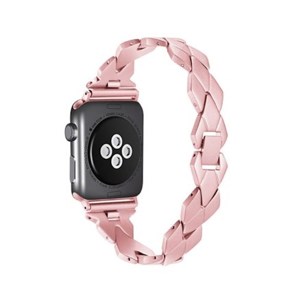 Apple Watch (45 mm) klockarmband med rombformad länk i rostfritt stål - Rosa Ros