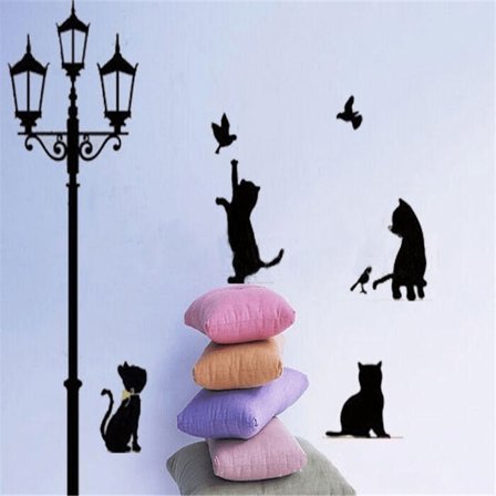 4 små katter under gatlyktan vägg klistermärke