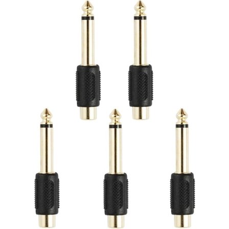 5-pack 6,35mm Hane Mono Jackkontakt till RCA Hona Phono Uttag Guldpläterad Ljudadapter