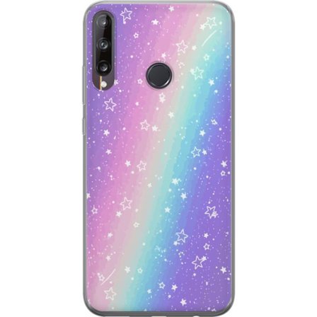 Kompatibelt Mobildeksel til Huawei P40 lite E Rainbow-farget pastellbakgrunn med hvite stjerner og gnistrende prikker i myk overgang