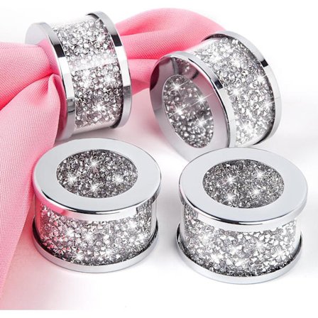 Sølv Diamant Glass Serviettholder Rustfritt Stål, Krystall Sølv Serviettringer Sett med 4 Stykker