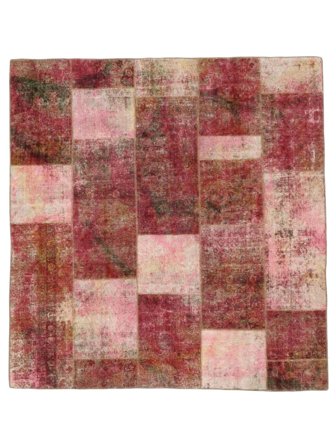 Hand Knotted Patchwork Rug 246X259 Vintage Wool Dark Red/Brown Large