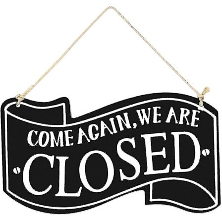 Dubbelsidig skylt i trä för butik, öppen och stängd (svart)