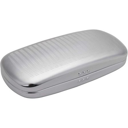 Solbrilleetui i aluminium med striber, hårdt etui, metal, brilleetui, sølvfarvet