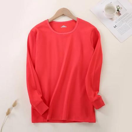 Höst vinter herr ren bomull tunn långärmad höstkläder grundläggande underrock termisk underkläder singel kvinnor Tjock fleece Women-WatermelonRed M